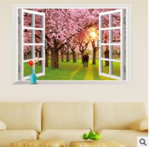 Decal dán tường hình 3d style hoa anh đào 60 x 90 cm