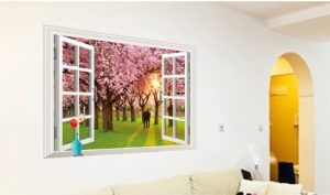 Decal dán tường hình 3d style hoa anh đào 60 x 90 cm