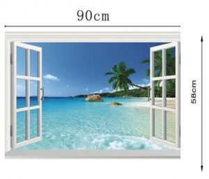 Decal dán tường hình 3d style bãi biển 60 x 90 cm