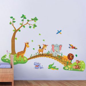 Decal dán tường Vườn Thú 60 x 90 cm trang trí phòng cho bé