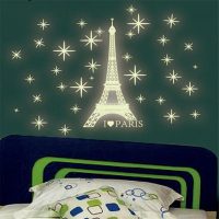 Bộ decal tháp eiffel paris huyền bí dạ quang phát sáng dán tường trần nhà