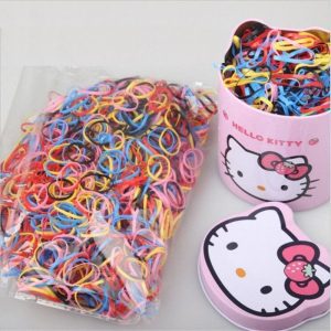 Hộp Thiếc 1000 Dây Thun Buộc Cột Tóc Hello Kitty Cho Bé