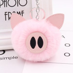 Móc khóa bông xù heo hồng siêu cute lông nhân tạo cực mịn