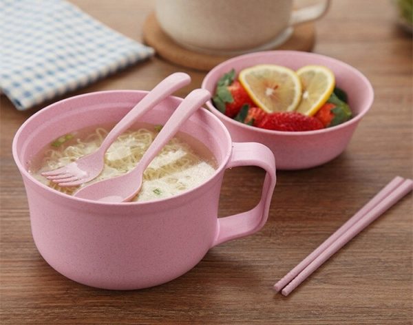 Tô ăn mì lúa mạch không chứa chất BPA đầy đủ nắp đũa muỗng nĩa