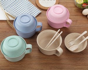 Tô ăn mì lúa mạch không chứa chất BPA đầy đủ nắp đũa muỗng nĩa