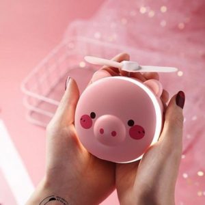Quạt kèm gương và đèn led 3 trong 1 hình thú siêu dễ thương pin sạc