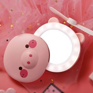 Quạt kèm gương và đèn led 3 trong 1 hình thú siêu dễ thương pin sạc