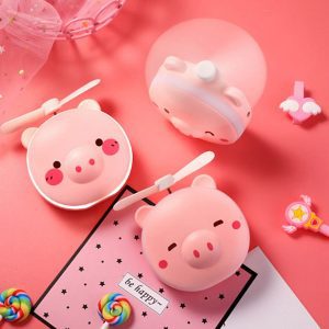 Quạt kèm gương và đèn led 3 trong 1 hình thú siêu dễ thương pin sạc