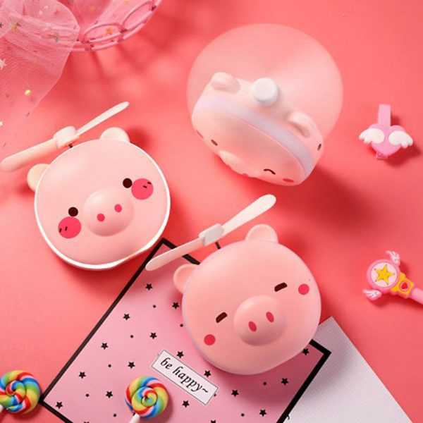 Quạt kèm gương và đèn led 3 trong 1 hình thú siêu dễ thương pin sạc