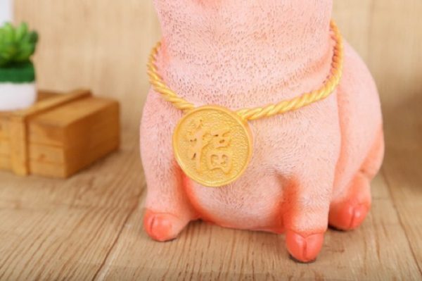 Ống heo giữ tiền tiết kiệm lợn hồng phúc ngậm xu đáng yêu
